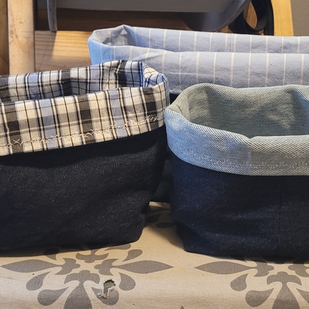Stylish Denim and Plaid Storage Basket Set